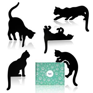 5pcs Black Cat Wall Art Decor Set, Wooden Black Cat Silhouettes For Halloween🤪